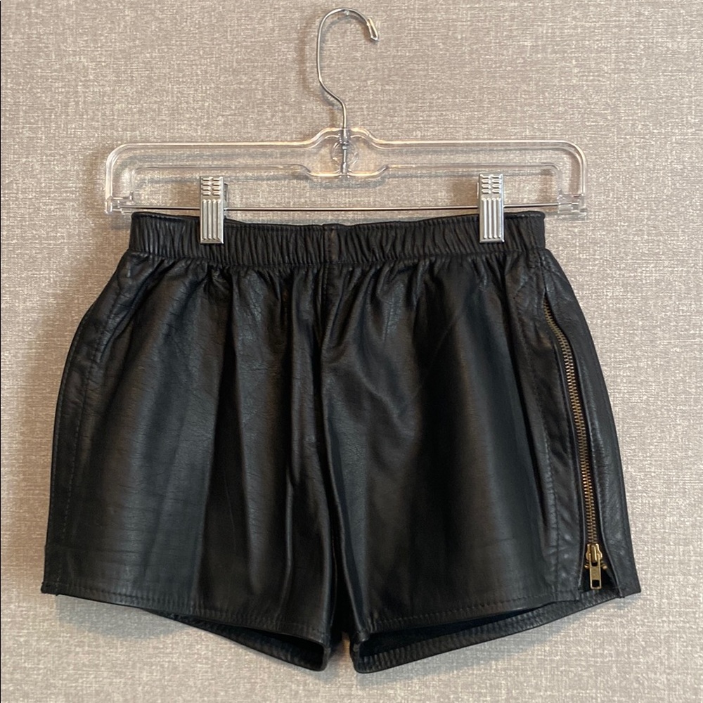Vintage 90’s Image Leather Black Leather Elastic-Waist Shorts with Side Zip